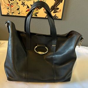 ANTONIO MELANI Black Leather Tote with Gold Accent